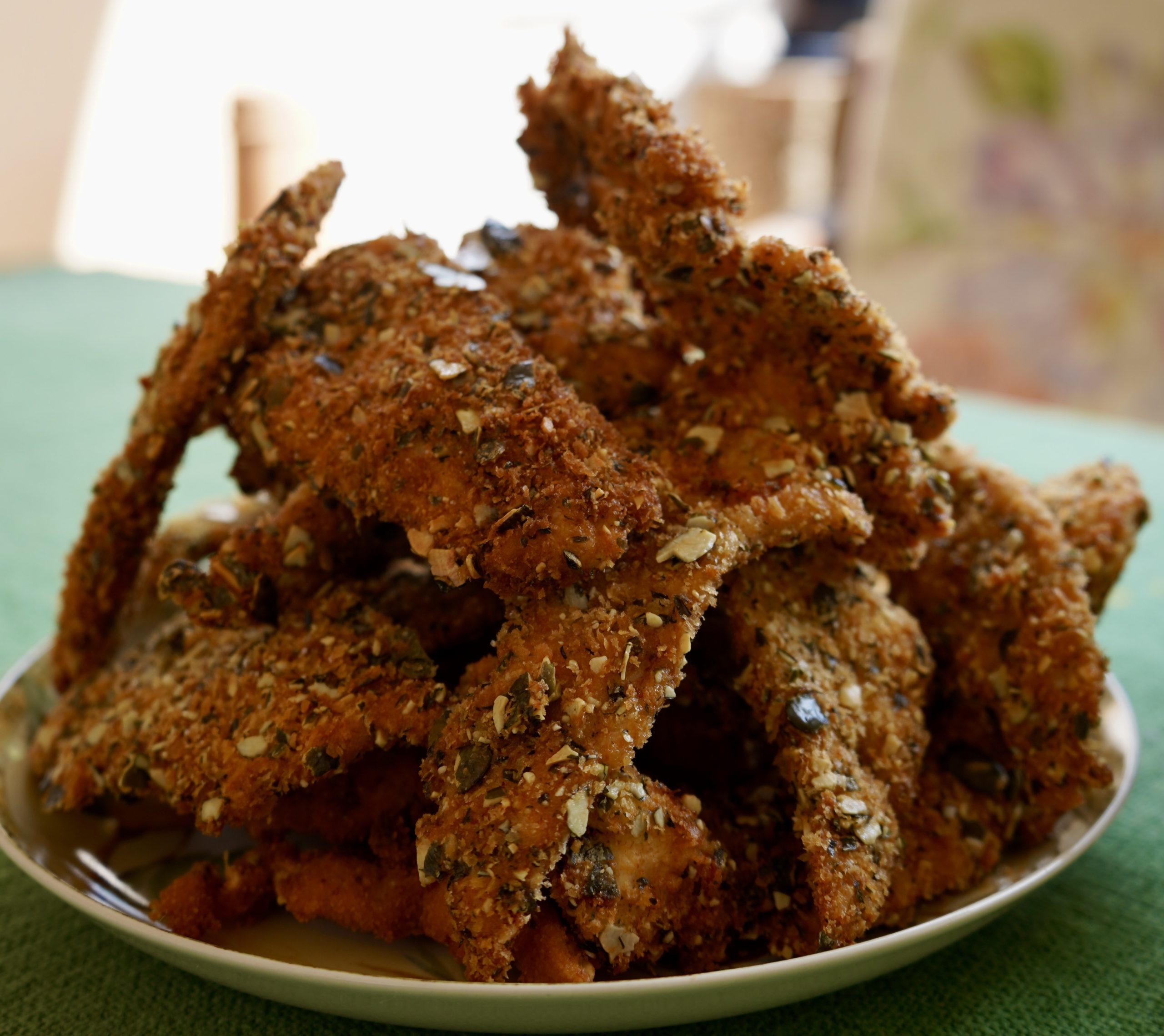 Hähnchenstreifen mit Kürbiskernpanade